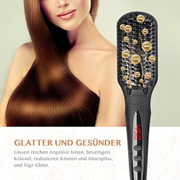 BearMoo Glättbürste Keramik Haarglätter Schwarz