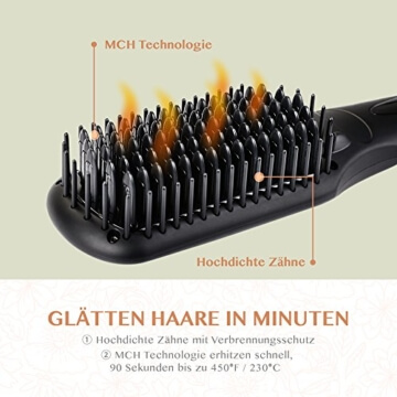BearMoo Glättbürste Keramik Haarglätter Schwarz